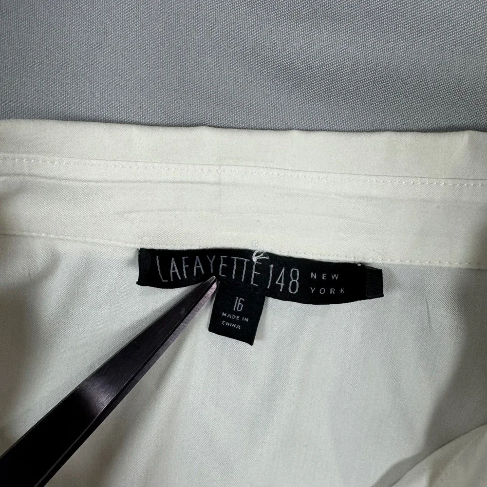 Lafayette 148 New York Womens 16 White Pintuck Button Up Shirt Long Sleeve - Picture 3 of 8